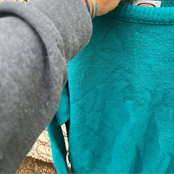 Vintage 80s Pickett and Post Teal Blue Green knit crewneck sweater - Picture 6 of 6